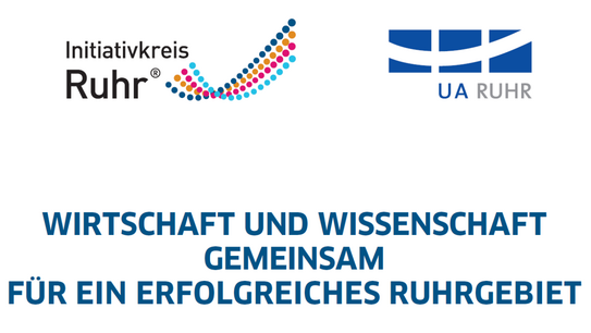 Banner of UA Ruhr and Initiativkreis Ruhr with the headline “Business and science: Together for a successful Ruhr region”