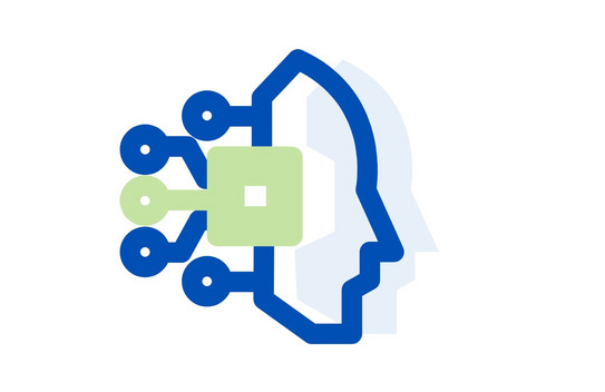 An icon symbolizing AI: a human head connected to circuit boards.