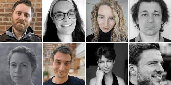 Portraits der neuen international Fellows (v.l.n.r.): Kasey Henricks, Irit Sholomon-Kornblit, Avril Tynan, Tilo Reifenstein, Kathrin Yacavone, Gregory Jones-Katz, Weronika Kobylińska-Bunsch, Florian Fuchs