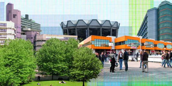 Das Bild zeigt ein Zusammenschnitt markanter Gebäude der Universitäten RUB, UDE und der TU Dortmund.